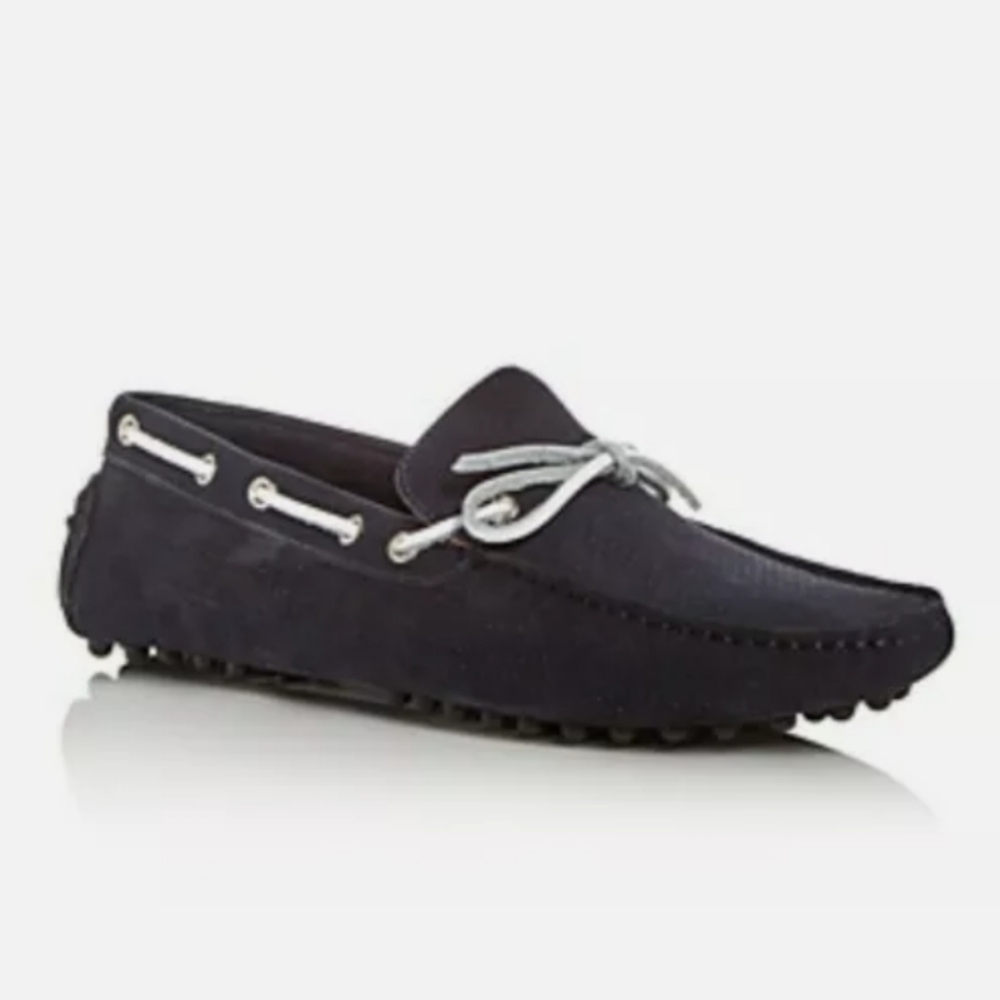 Bloomingdales men perforated moc toe drivers Slip On  Navy Blue 11.5M